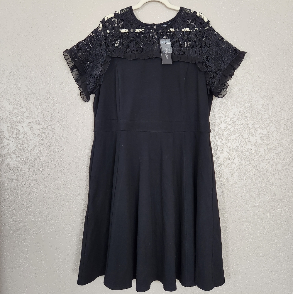 NWT City Chic Dark Mistress Black Lace Fit & Flare Dress L/20